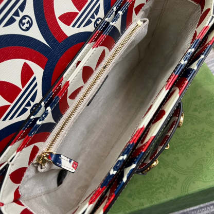 gg x Adidas Horsebit 1955 Shoulder Bag Blue/Red For Women, Women’s Bags 9.8in/25cm gg 602204 UVG0G 4168