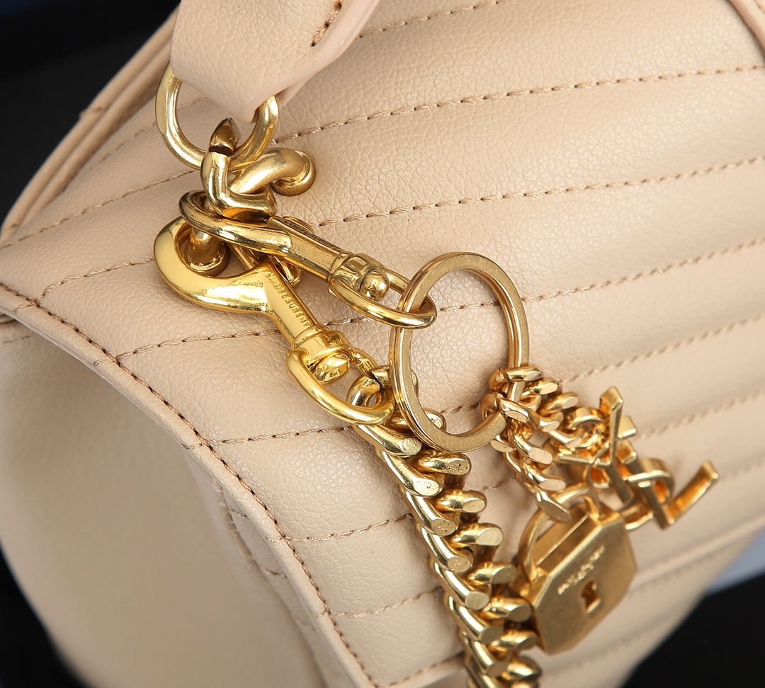 YSL COLLÈGE MEDIUM CHAIN BAG IN QUILTED LEATHER BEIGE 24CM 600279BRM072721