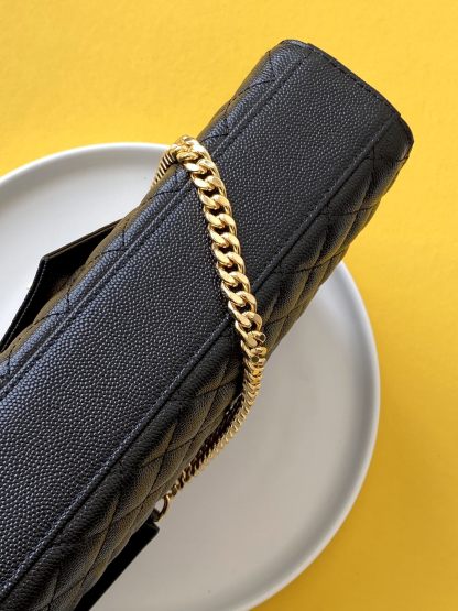 YSL ENVELOPE MEDIUM CHAIN BAG IN SUPPLE MATELASSÉ LEATHER BLACK GOLD 24CM 6001850O7S11000