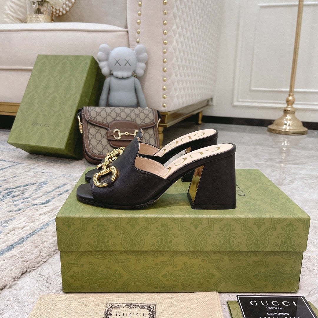 SANDAL GG WOMEN'S SLIDE SANDAL WITH HORSEBIT BLACK 655412 BKO00 1000