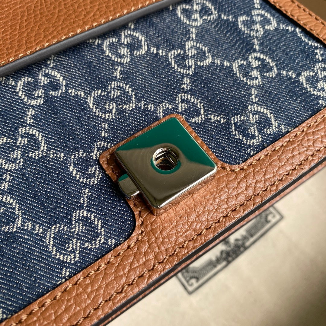 gg Dionysus Mini Bag Dark Blue And Ivory Eco Washed Organic gg Jacquard Denim Brown For Women 7.5in/19cm gg 421970 2KQFN 4483