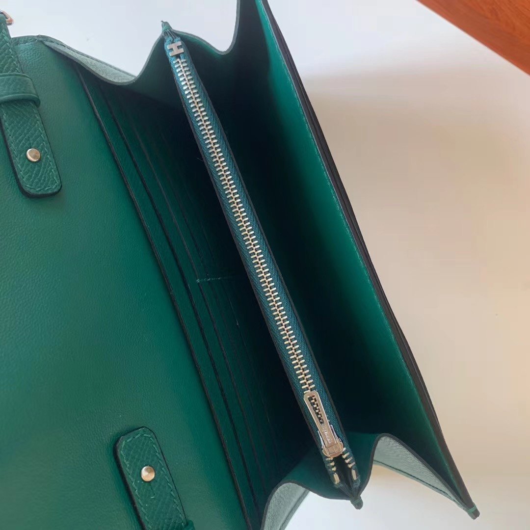 HM Constance Epsom Long To Go Wallet Green For Women, Wallet 8.1in/21cm