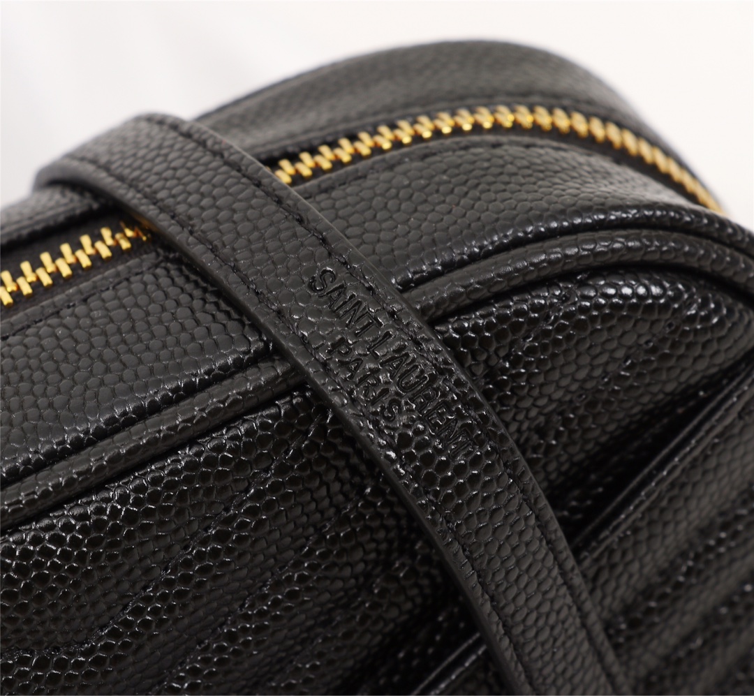 YSL LOU CAMERA BAG IN QUILTED LEATHER GOLD HARDWARE BLACK 18CM