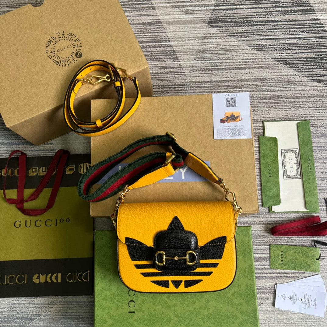 gg x Adidas Horsebit 1955 Mini Bag Yellow For Women, Women’s Bags 8.1in/21cm gg 658574 U3ZDG 7775