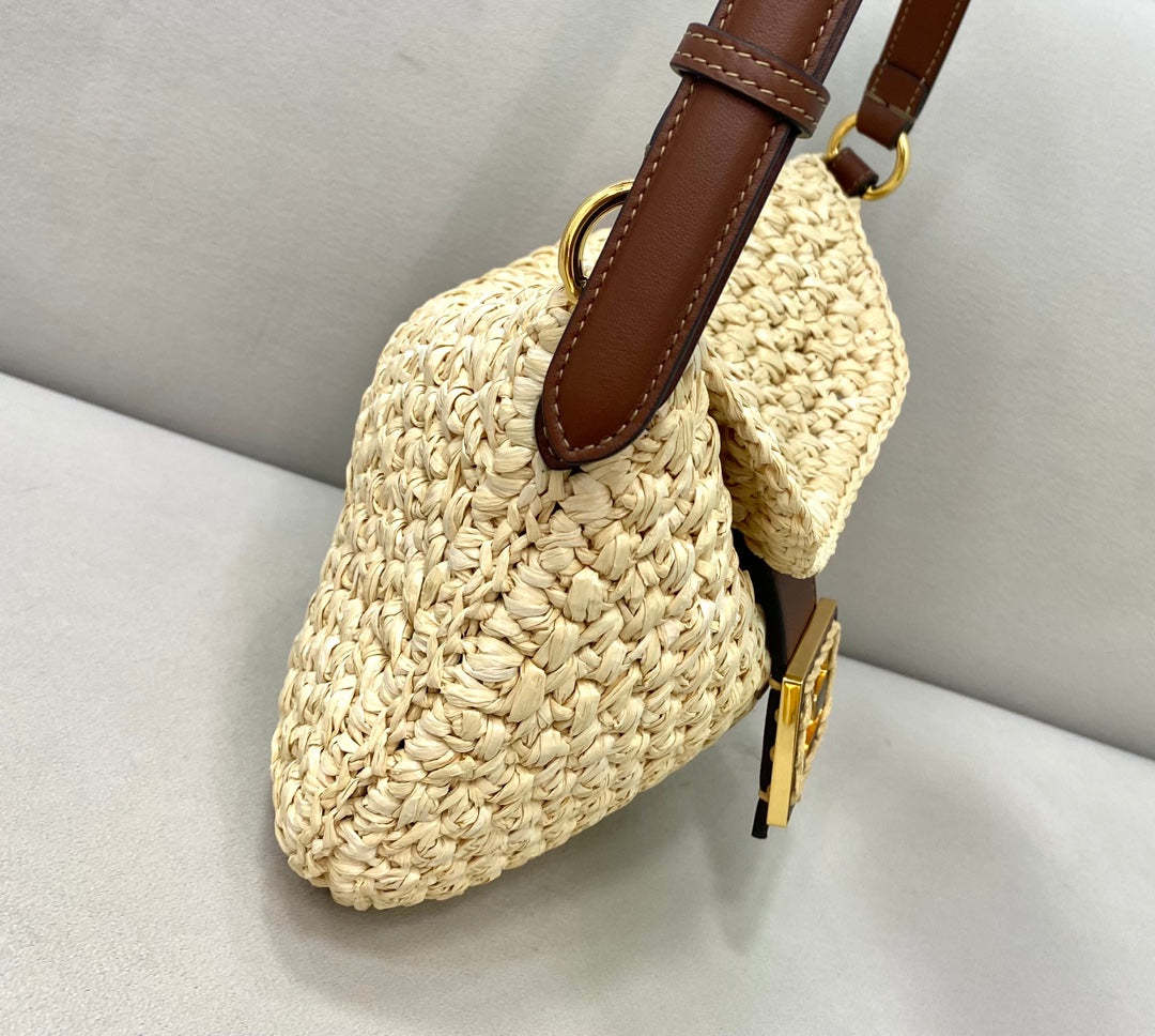 FI Small Croissant Hobo Bag Raffia For Women, Women’s Handbags, Shoulder Bags 11.4in/29cm FF 8BR790AFGJF1E1B