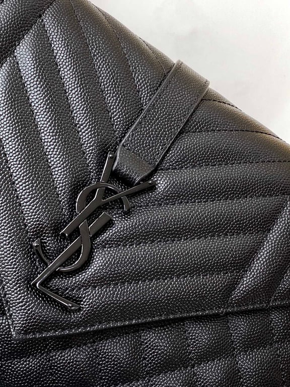SAINT LAURENT ENVELOPE MEDIUM CHAIN BAG IN MIX MATELASSE GRAIN DE POUDRE EMBOSSED BLACK NOIR 24CM