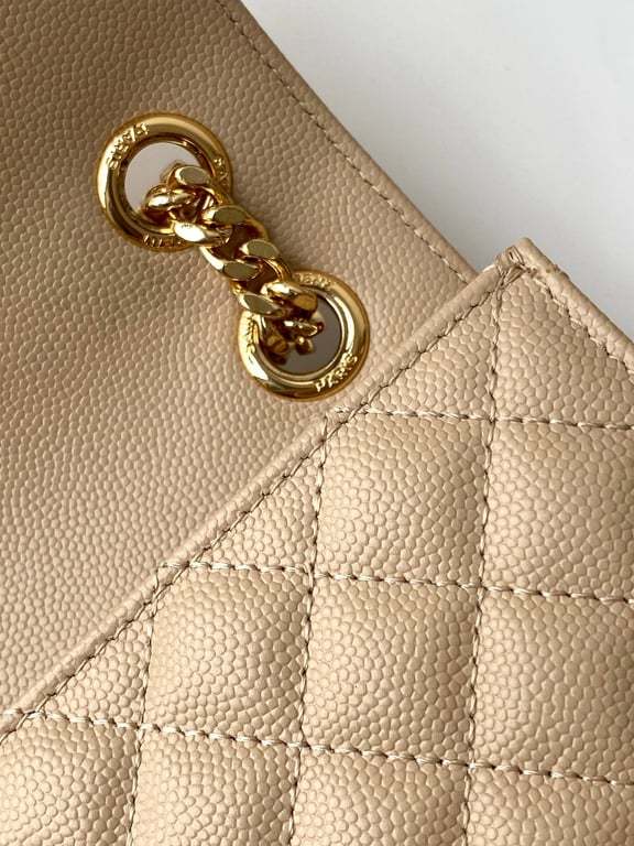 SAINT LAURENT ENVELOPE MEDIUM CHAIN BAG IN MIX MATELASSE GRAIN DE POUDRE EMBOSSED BEIGE 24CM