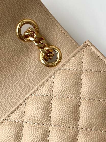 SAINT LAURENT ENVELOPE MEDIUM CHAIN BAG IN MIX MATELASSE GRAIN DE POUDRE EMBOSSED BEIGE 24CM