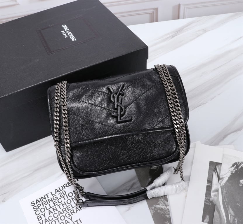 SAINT LAURENT NIKI BABY CHAIN BAG IN CRINKLED VINTAGE BLACK NOIR 21CM 6331600EN041000