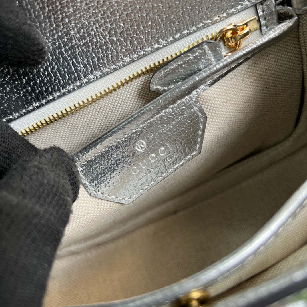 gg Bamboo 1947 Medium Top Handle Bag Silver For Women, Women’s Bags 10.2in/26cm gg