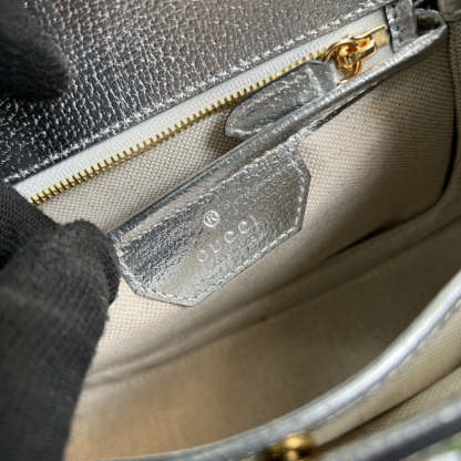 gg Bamboo 1947 Medium Top Handle Bag Silver For Women, Women’s Bags 10.2in/26cm gg