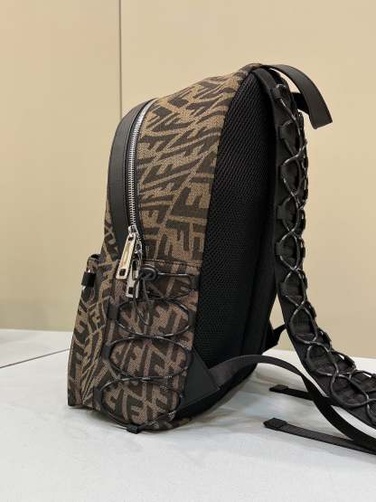 FI Backpack In Brown FF Vertigo Fabric Bag For Woman 30cm/12in