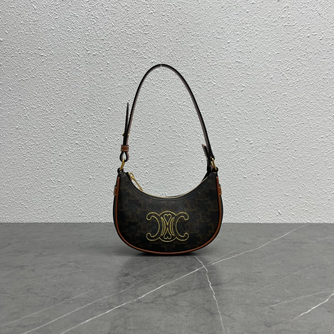 CE Triope Heart Embroidered Mini Abba &#8211; Triope Canvas Brown For Women 6.4in/16cm 10I602EB1.04LU
