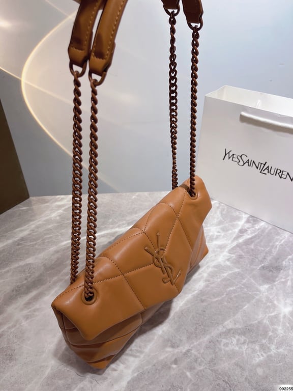 SAINT LAURENT PUFFER SMALL CHAIN BAG IN QUILTED LAMBSKIN DARK HONEY 5774761EL077724