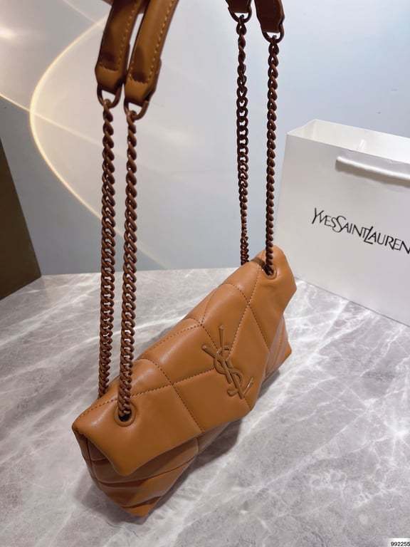 SAINT LAURENT PUFFER SMALL CHAIN BAG IN QUILTED LAMBSKIN DARK HONEY 5774761EL077724