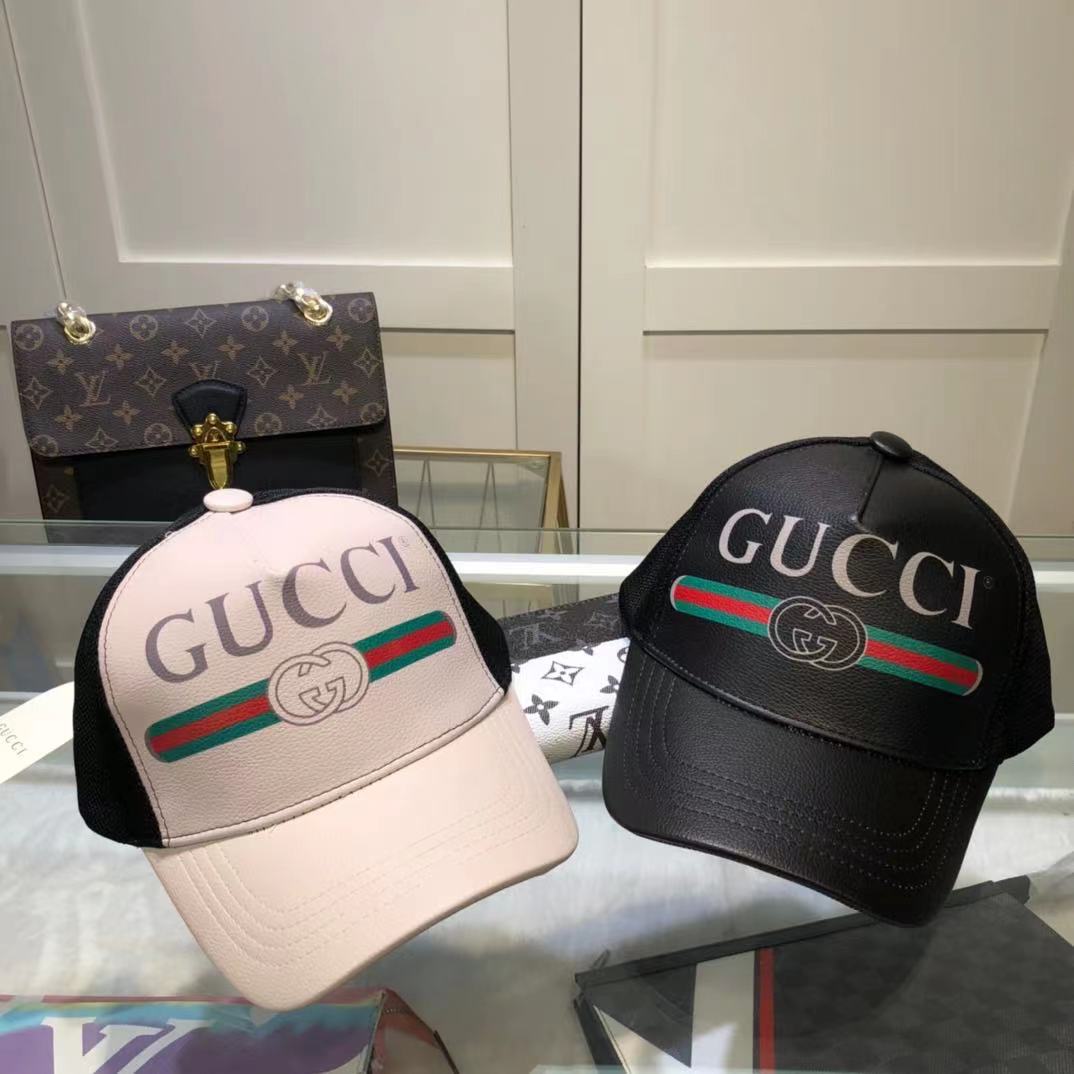 GG GG PRINT LEATHER BASEBALL CAP WHITE