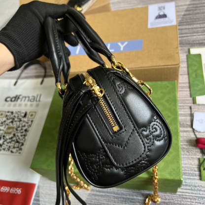 gg Matelasse Top Handle Bag Black For Women, Women&#8217;s Bags 7.5in/19cm gg ‎702251 UM8HG 1046