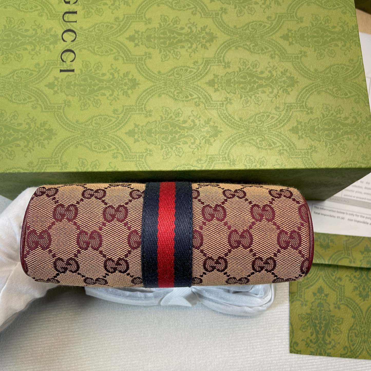 gg Ophidia Mini gg Bag Beige And Burgundy gg Supreme Canvas For Women  7in/17.5cm gg 517350-9Y9MS-9864