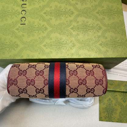 gg Ophidia Mini gg Bag Beige And Burgundy gg Supreme Canvas For Women  7in/17.5cm gg 517350-9Y9MS-9864