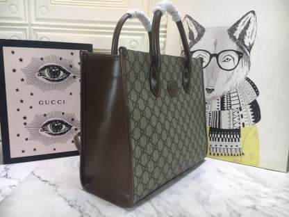 GG MEDIUM TOTE BAG WITH INTERLOCKING G 31CM DARK BROWN