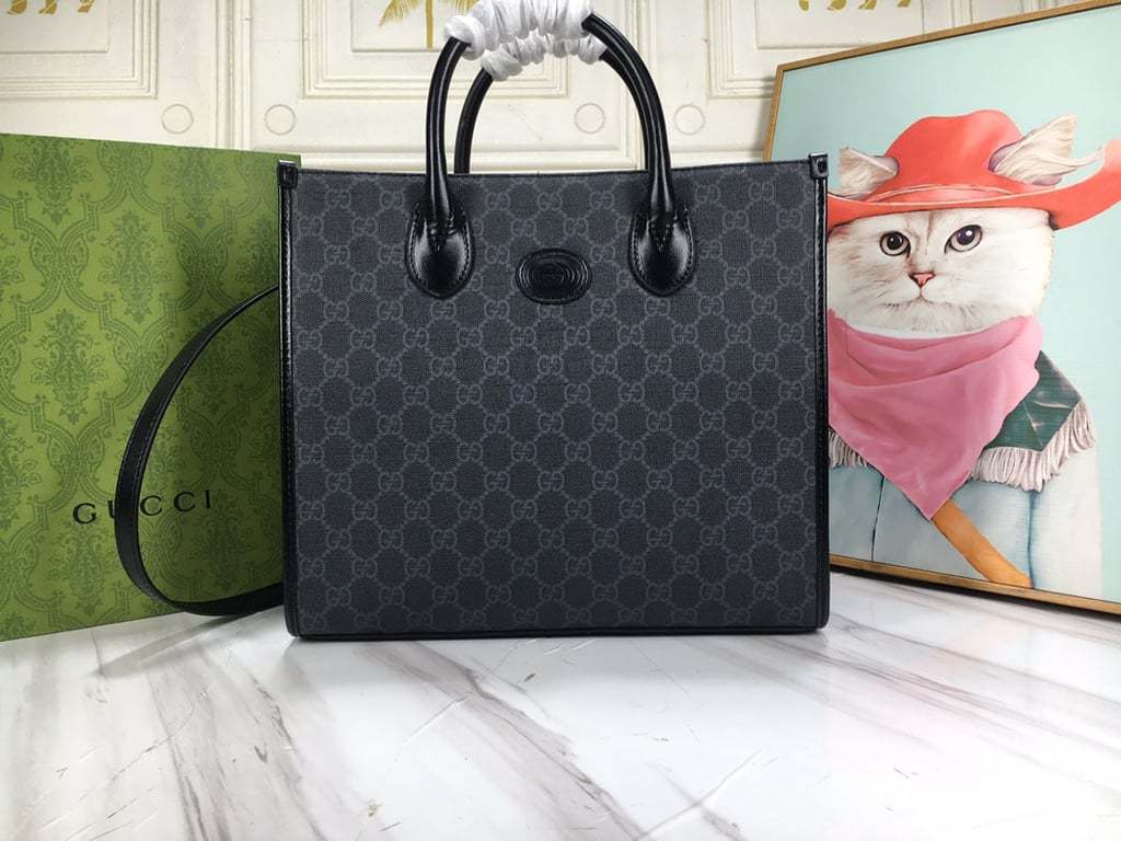 GG MEDIUM TOTE BAG WITH INTERLOCKING G 31CM BLACK