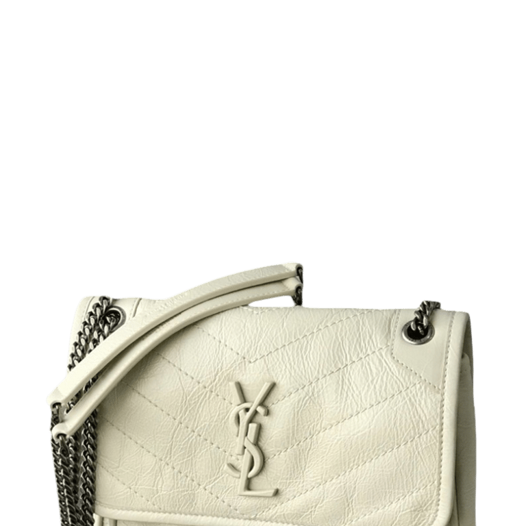 SAINT LAURENT NIKI VINTAGE LEATHER CHAIN WALLET CREAM 19CM