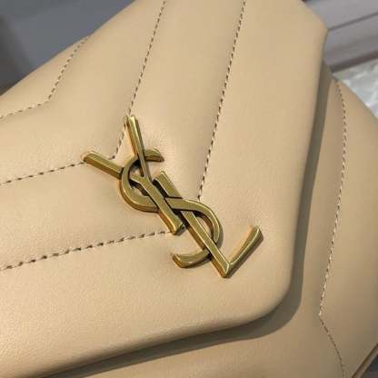 SAINT LAURENT LOULOU TOY STRAP BAG IN QUILTED Y LEATHER BEIGE
