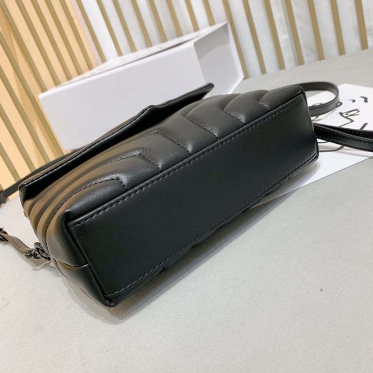 SAINT LAURENT LOULOU TOY STRAP BAG IN QUILTED Y LEATHER WITH BLACK HARDWARE