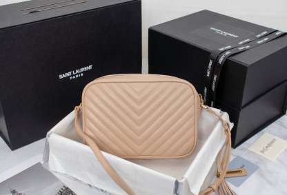 SAINT LAURENT LOU CAMERA BAG IN QUILTED LEATHER BEIGE GOLD 23CM