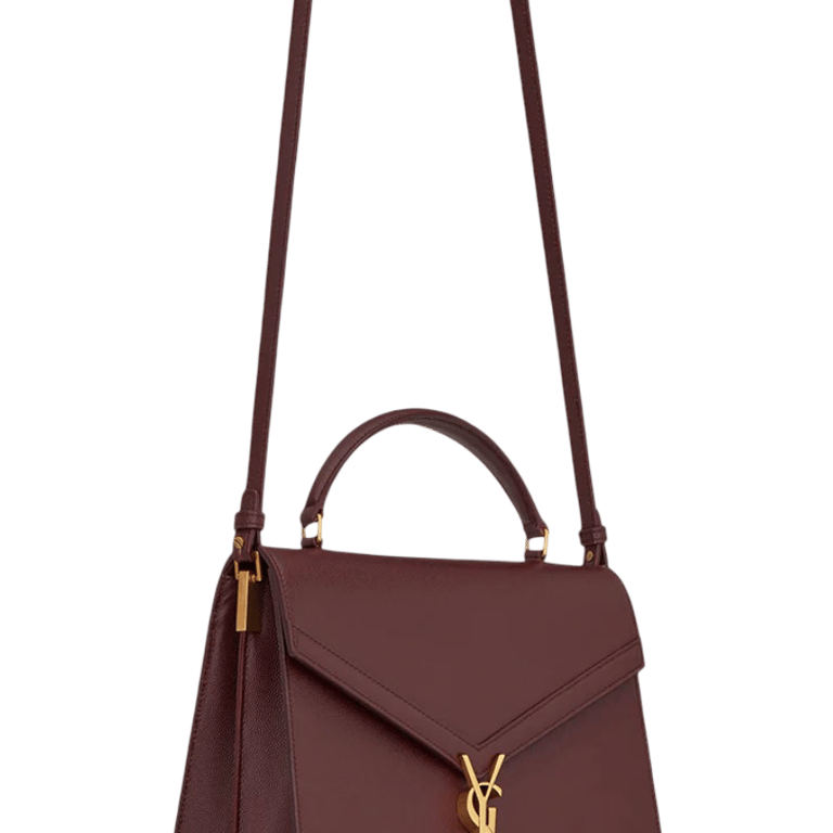 SAINT LAURENT CASSANDRA MEDIUM TOP HANDLE IN GRAIN DE POUDRE EMBOSSED DARK PECAN 24CM