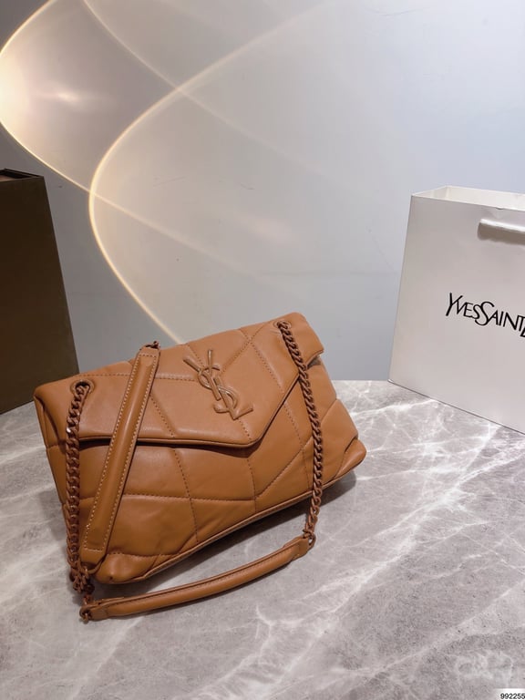 SAINT LAURENT PUFFER SMALL CHAIN BAG IN QUILTED LAMBSKIN DARK HONEY 5774761EL077724