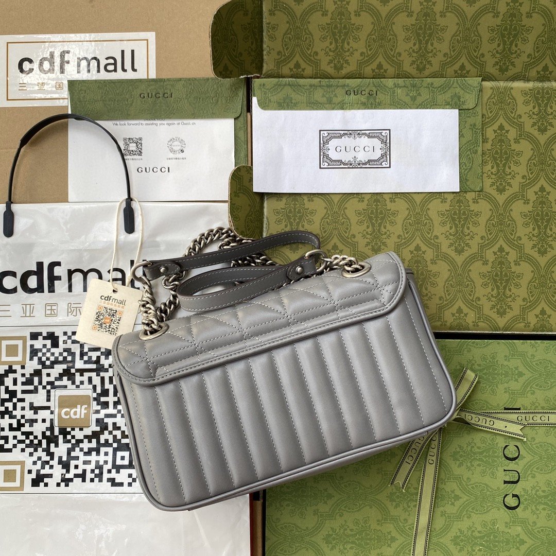 gg Marmont Small Shoulder Bag Dark Grey Matelassé For Women 10in/26cm  443497 UM8AN 1711