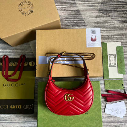 gg Marmont Half Moon Shaped Mini Bag Red For Women, Women&#8217;s Bags 8.5in/22cm gg