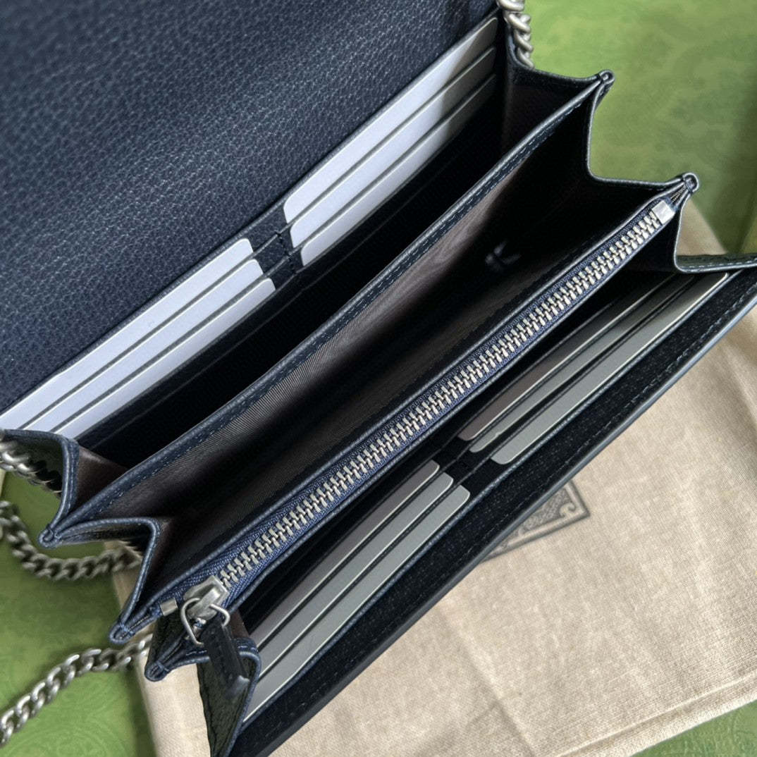 gg Dionysus gg Chain Wallet Beige And Blue Supreme Canvas For Women 8in/20cm 401231 K9GSN 4075