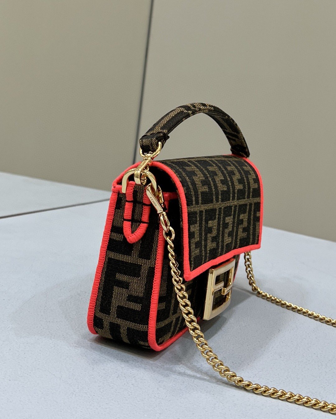 FI Baguette Small Brown Fabric Orange Border Bag For Woman 18cm/7in