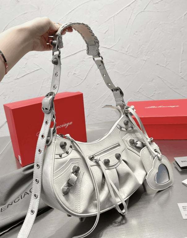 BALENCIAGA LE CAGOLE XS SHOULDER BAG IN WHITE 25CM