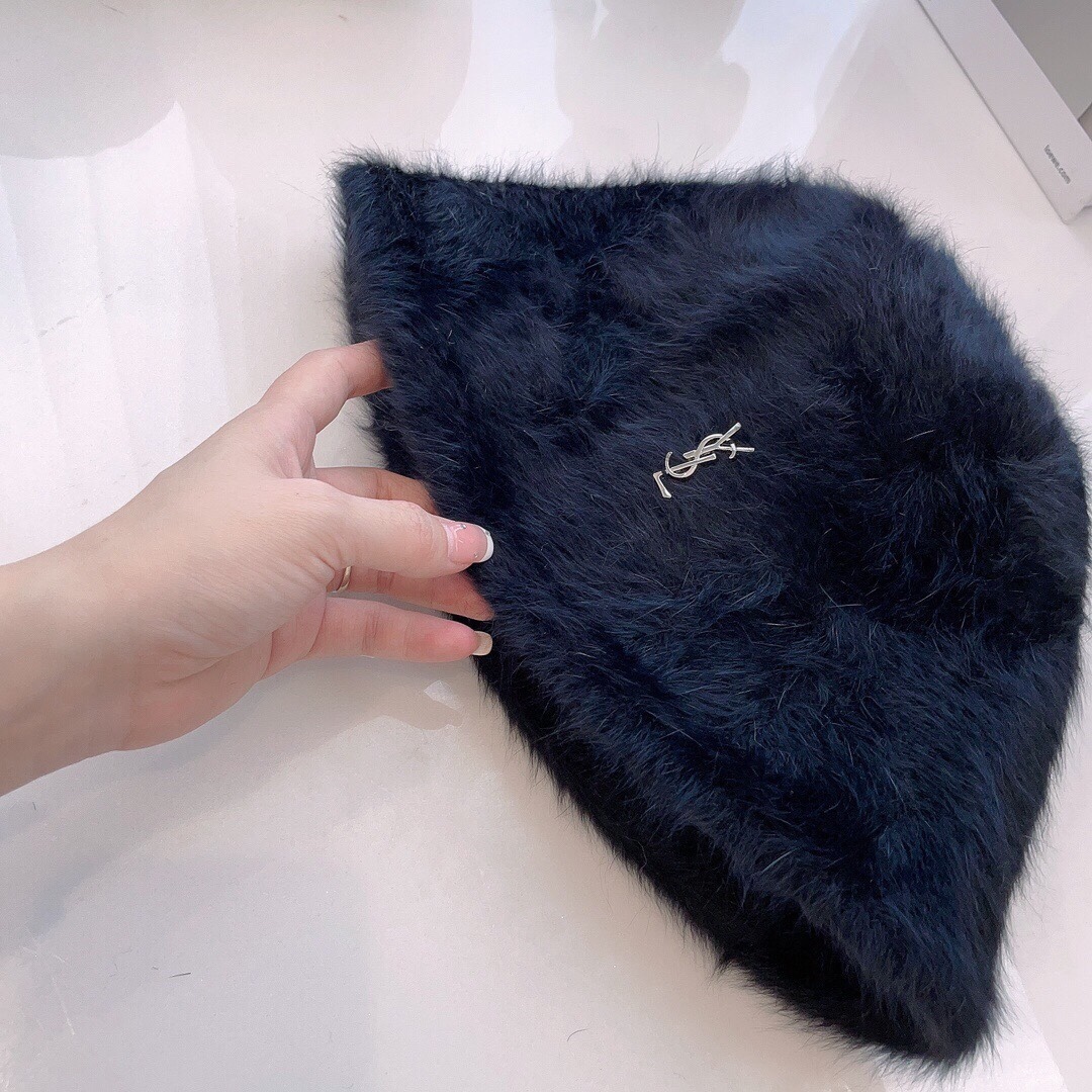 YSL FAUX FUR BUCKET HAT BLACK