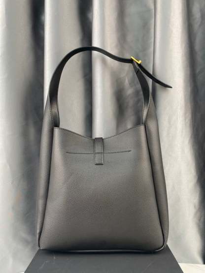 SAINT LAURENT LE 5 A 7 SOFT SMALL HOBO BAG IN SMOOTH LEATHER BLACK