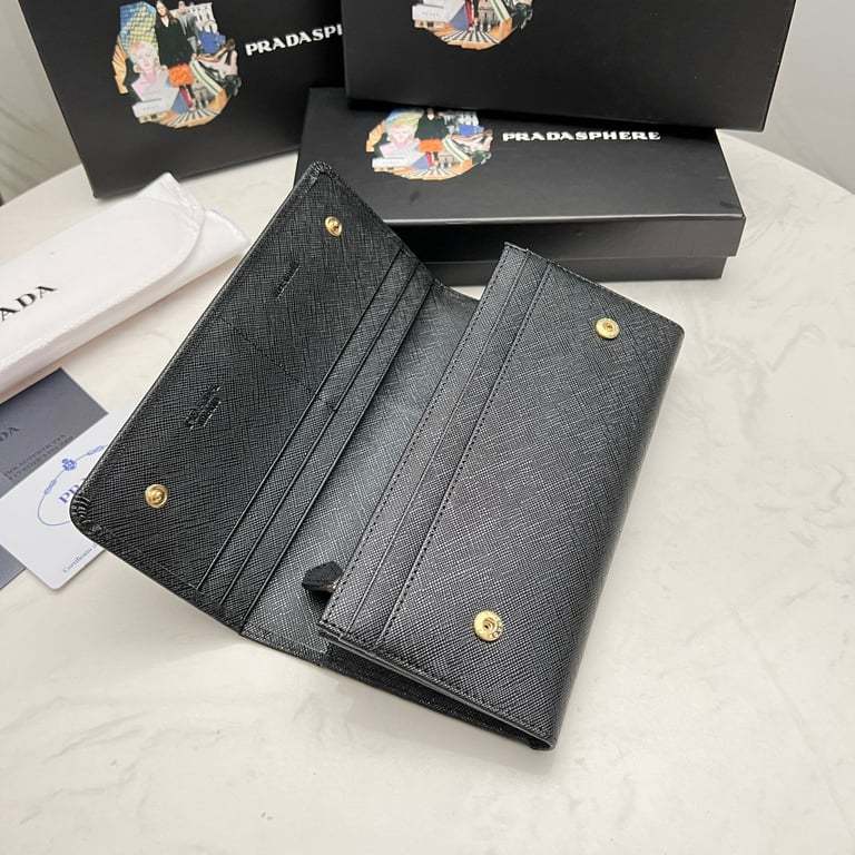 PR SAFFIANO MONOCHROME FLAP LONG WALLET FULL BLACK 19CM 1MH132 ZLP F061H