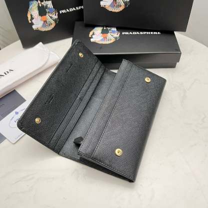 PR SAFFIANO MONOCHROME FLAP LONG WALLET FULL BLACK 19CM 1MH132 ZLP F061H