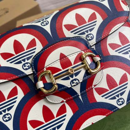 gg x Adidas Horsebit 1955 Shoulder Bag Blue/Red For Women, Women’s Bags 9.8in/25cm gg 602204 UVG0G 4168
