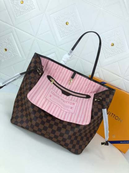 LUV DAMIER EBENE NEVERFULL PM BROWN AND LIGHT PINK 29CM N41359