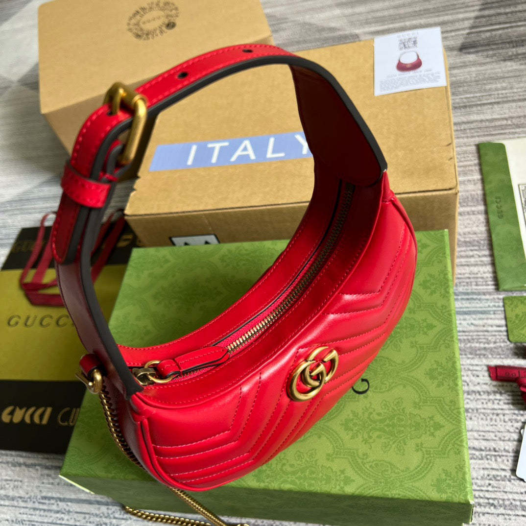gg Marmont Half Moon Shaped Mini Bag Red For Women, Women&#8217;s Bags 8.5in/22cm gg