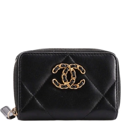CHL 19 CARD HOLDER WITH ZIPPER LEATHER BLACK WALLET