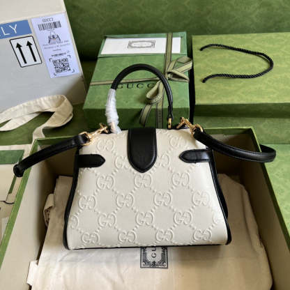 gg Small Top Handle Bag White Debossed gg White For Women 11in/29cm  675791 UD9AX 9099