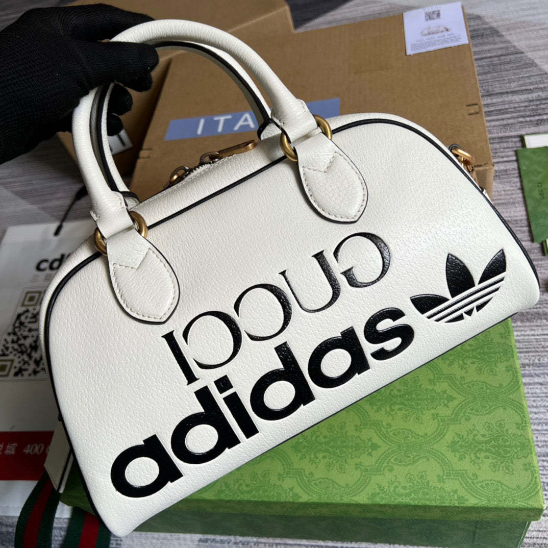 gg x Adidas Mini Duffle Bag White For Women, Women&#8217;s Bags 12.4in/32cm gg 702397 U3ZCT 8727