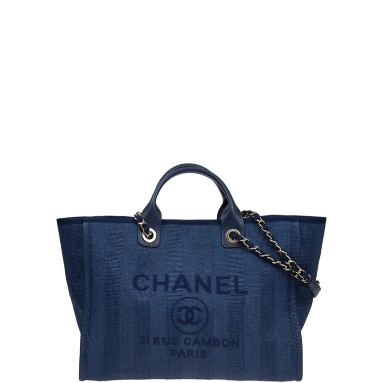 CHL 38CM CANVAS LARGE NAVY BLUE DEAUVILLE TOTE BAG