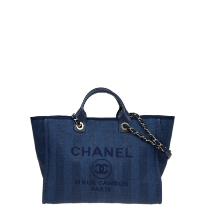 CHL 38CM CANVAS LARGE NAVY BLUE DEAUVILLE TOTE BAG