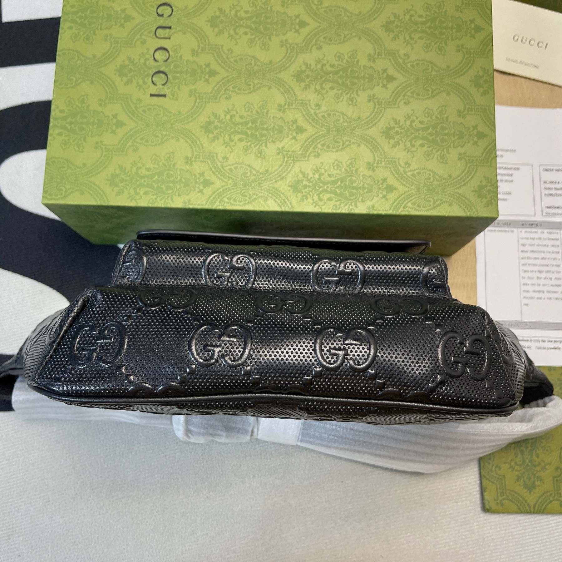 gg Embossed Belt Bag Black gg Embossed For Men  11in/28cm gg 645093 1W3CN 1000