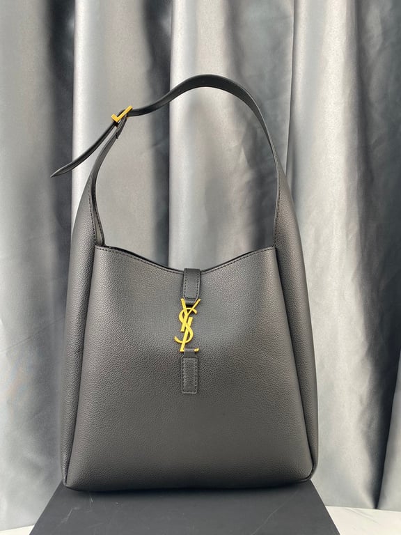 SAINT LAURENT LE 5 A 7 SOFT SMALL HOBO BAG IN SMOOTH LEATHER BLACK